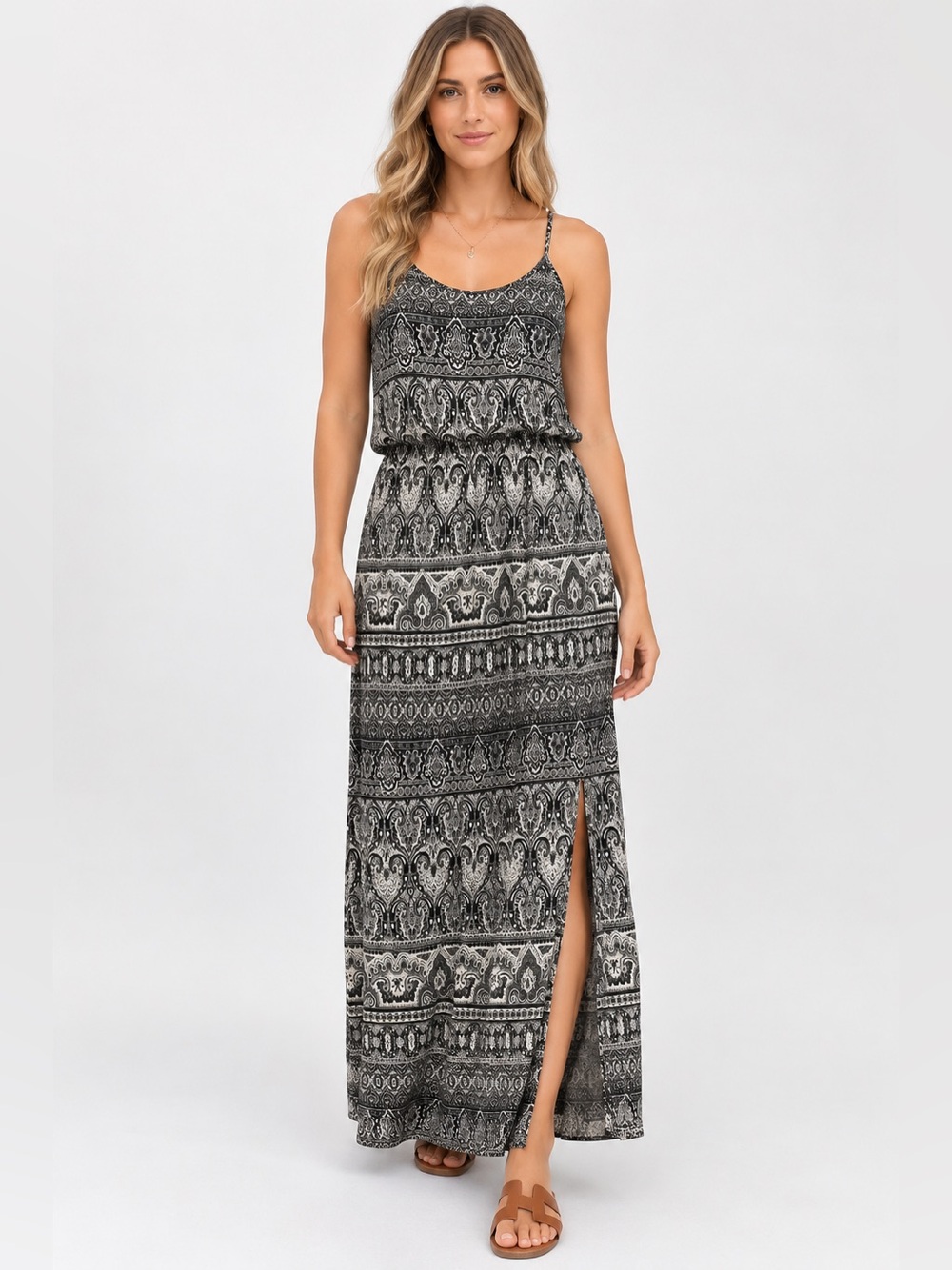American Eagle Soft & Sexy Paisley Boho Maxi Dress S/P Strappy Back Elastic Wais